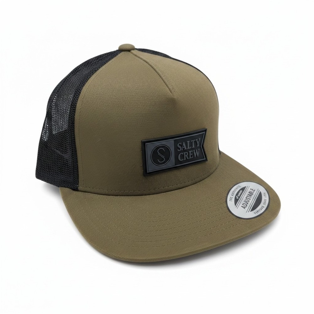 Salty Crew Alpha Hat Mens Black Tan Trucker Snapback Yupoong Mesh‎ Cap